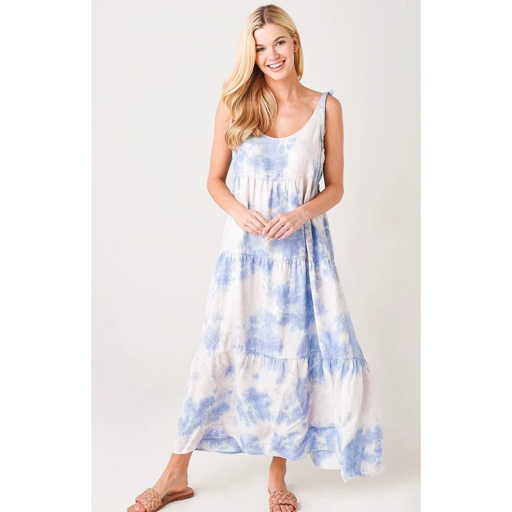 NWT Bella Dahl Tiered Maxi Dress Tie Dye Size Small Linen Boho Beachy